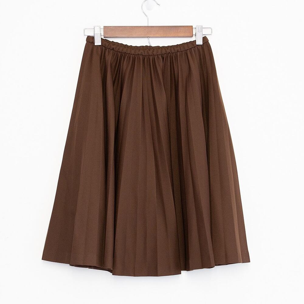VTG 70s Accordion Pleated Skirt Size S Brown Tea Length Dark Academia Retro Fall
